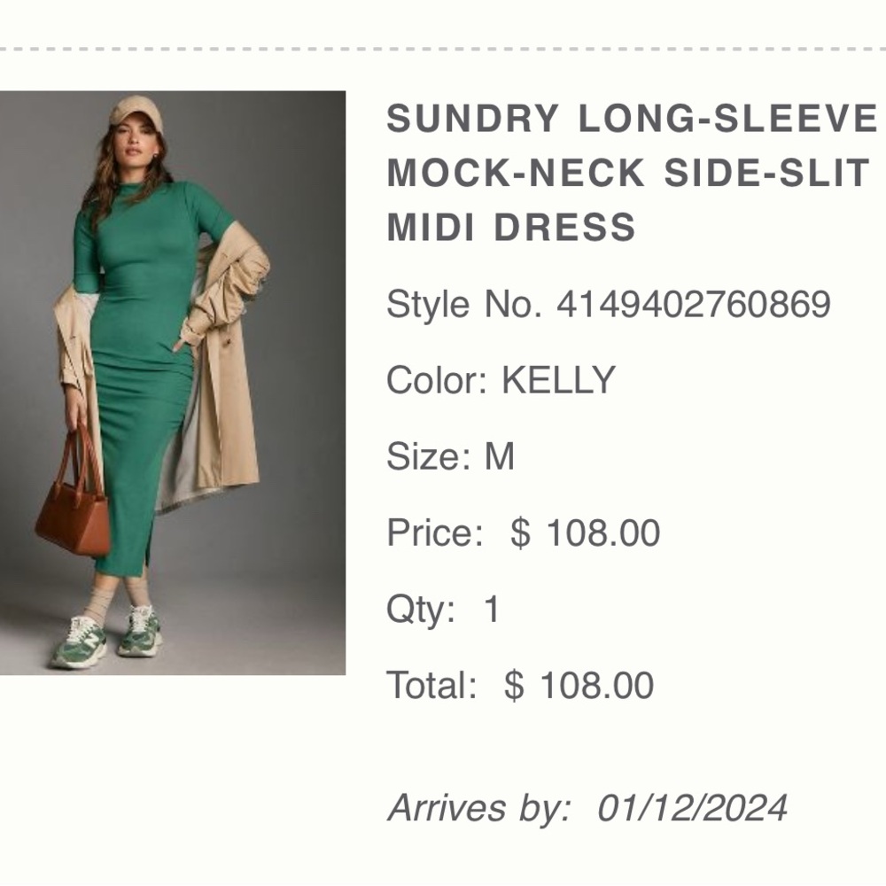 Sundry Green Long-Sleeve Mock-Neck Midi Dress